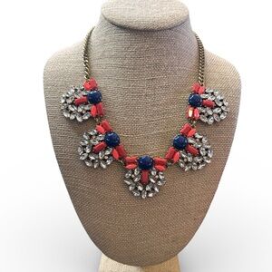 J Crew Orange and Blue Rhinestone Necklace